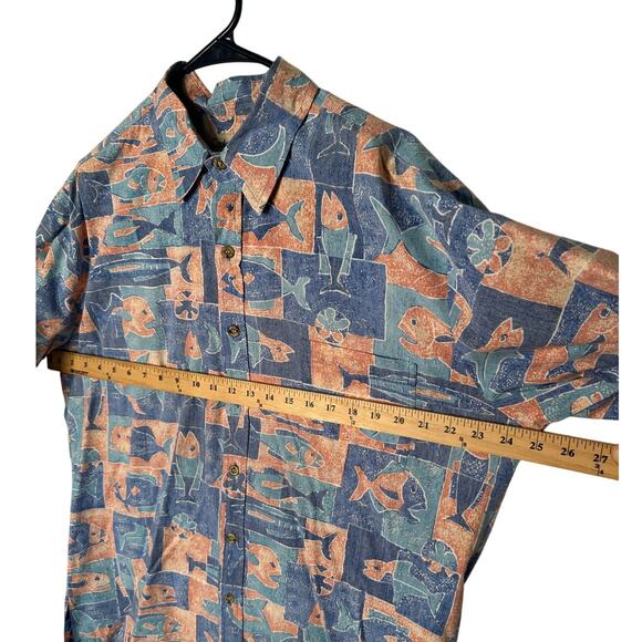 Vintage 80s Cooke Street Men's L Hawaiian Fish Shirt 100% Cotton Short Sleeve - Picture 4 of 5